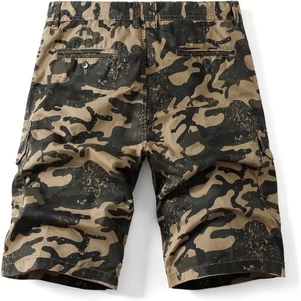 chouyatou Mens Active Straight Leg Camouflage Print Summer Outdoor Cargo ShortsKhkai