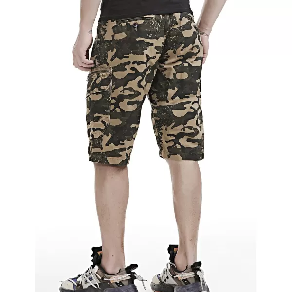 chouyatou Mens Active Straight Leg Camouflage Print Summer Outdoor Cargo ShortsKhkai