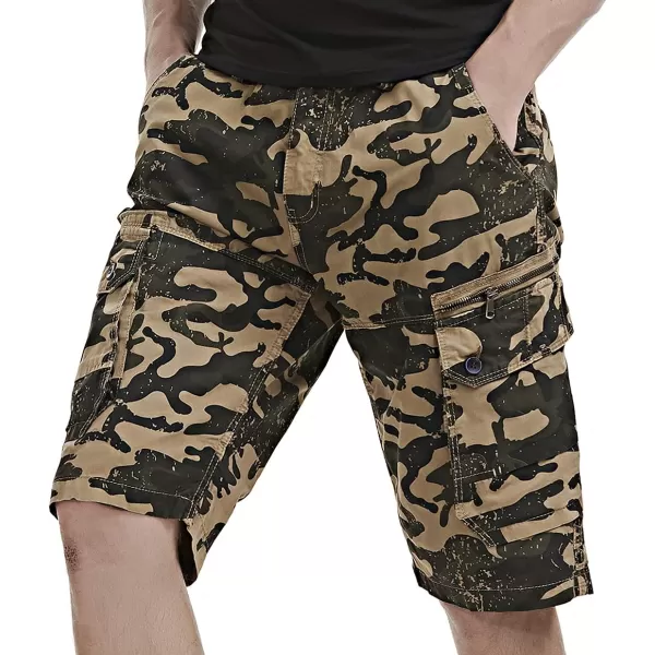 chouyatou Mens Active Straight Leg Camouflage Print Summer Outdoor Cargo ShortsKhkai