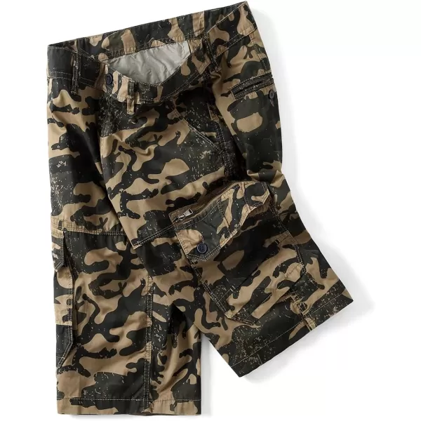 chouyatou Mens Active Straight Leg Camouflage Print Summer Outdoor Cargo ShortsKhkai