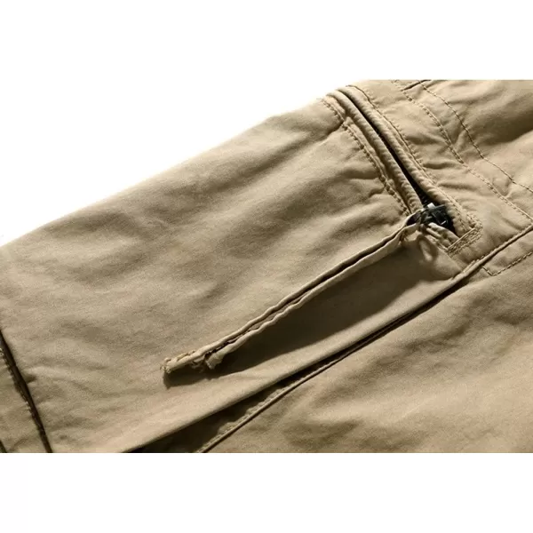 chouyatou Mens Utility Drawstring Waist Patchwork Designed Cotton Cargo ShortsKhaki