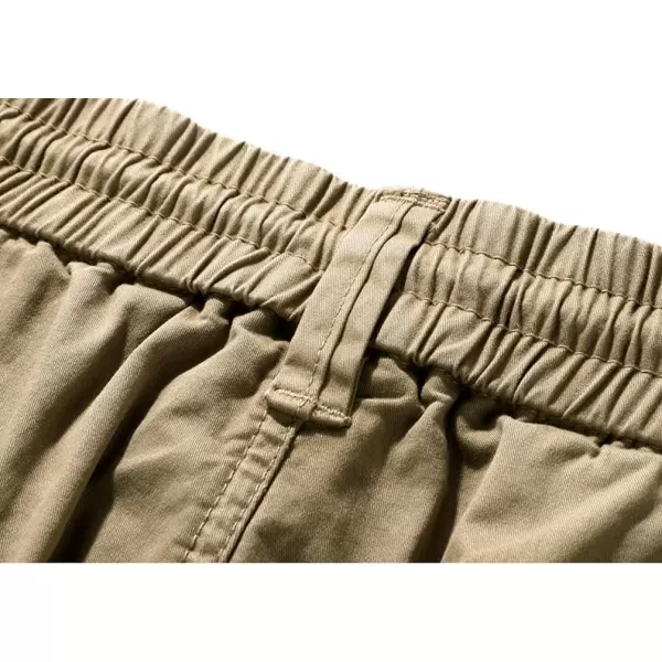 chouyatou Mens Utility Drawstring Waist Patchwork Designed Cotton Cargo ShortsKhaki