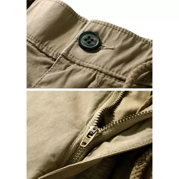 chouyatou Mens Utility Drawstring Waist Patchwork Designed Cotton Cargo ShortsKhaki