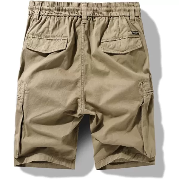 chouyatou Mens Utility Drawstring Waist Patchwork Designed Cotton Cargo ShortsKhaki