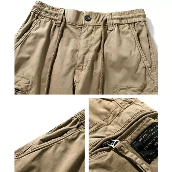 chouyatou Mens Utility Drawstring Waist Patchwork Designed Cotton Cargo ShortsKhaki