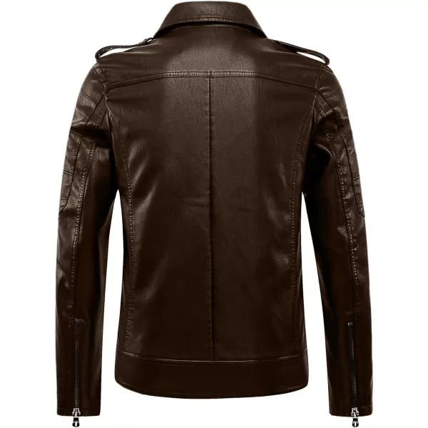 chouyatou Mens Vintage Asymmetric Zip Lightweight Faux Leather Biker JacketCoffee