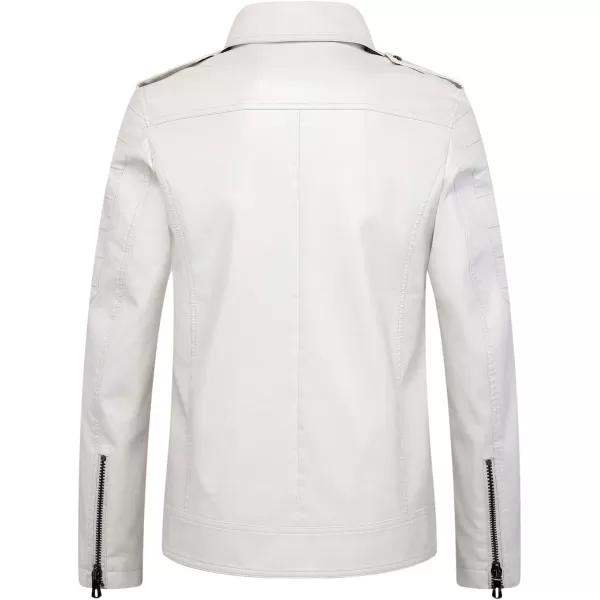 chouyatou Mens Vintage Asymmetric Zip Lightweight Faux Leather Biker JacketWhite
