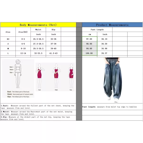 chouyatou Women Winter Fall Casual Wide Leg Denim Pants Baggy Culotte Jeans Elastic Waist Loose TrousersBlue