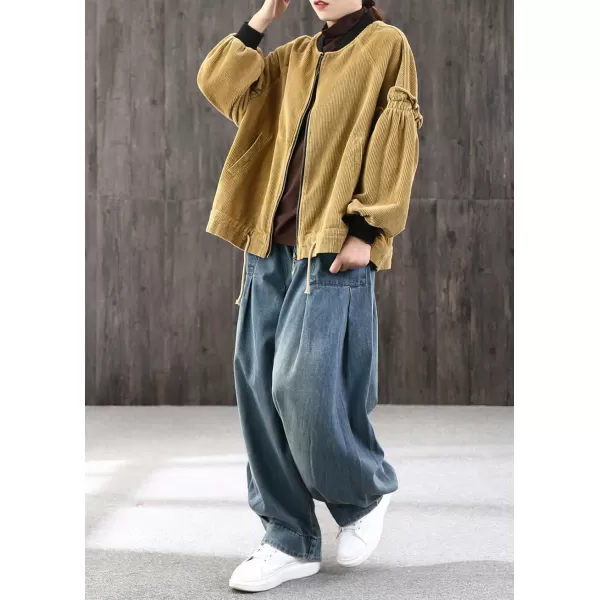 chouyatou Women Winter Fall Casual Wide Leg Denim Pants Baggy Culotte Jeans Elastic Waist Loose TrousersBlue