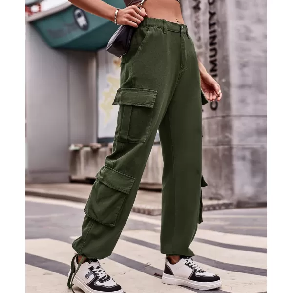chouyatou Womens Baggy Cargo Pants Y2K Casual Cargo Jeans boyfriend High Waist Parachute PantsArmy Green
