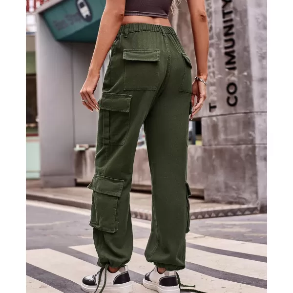 chouyatou Womens Baggy Cargo Pants Y2K Casual Cargo Jeans boyfriend High Waist Parachute PantsArmy Green