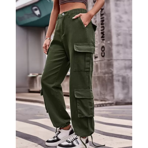 chouyatou Womens Baggy Cargo Pants Y2K Casual Cargo Jeans boyfriend High Waist Parachute PantsArmy Green