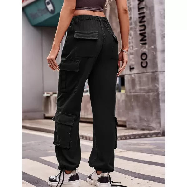 chouyatou Womens Baggy Cargo Pants Y2K Casual Cargo Jeans boyfriend High Waist Parachute PantsBlack