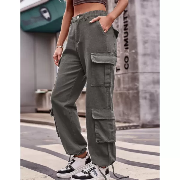 chouyatou Womens Baggy Cargo Pants Y2K Casual Cargo Jeans boyfriend High Waist Parachute PantsGrey