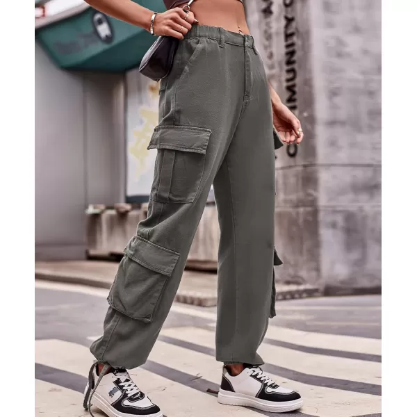 chouyatou Womens Baggy Cargo Pants Y2K Casual Cargo Jeans boyfriend High Waist Parachute PantsGrey