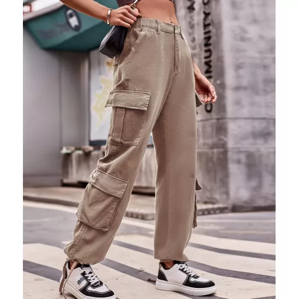 chouyatou Womens Baggy Cargo Pants Y2K Casual Cargo Jeans boyfriend High Waist Parachute PantsKhaki