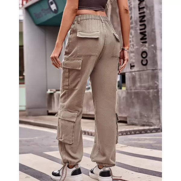 chouyatou Womens Baggy Cargo Pants Y2K Casual Cargo Jeans boyfriend High Waist Parachute PantsKhaki