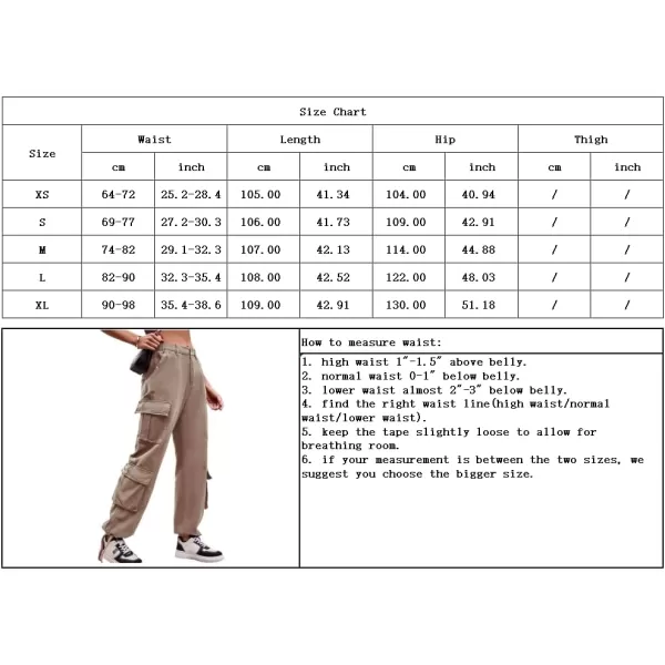 chouyatou Womens Baggy Cargo Pants Y2K Casual Cargo Jeans boyfriend High Waist Parachute PantsKhaki
