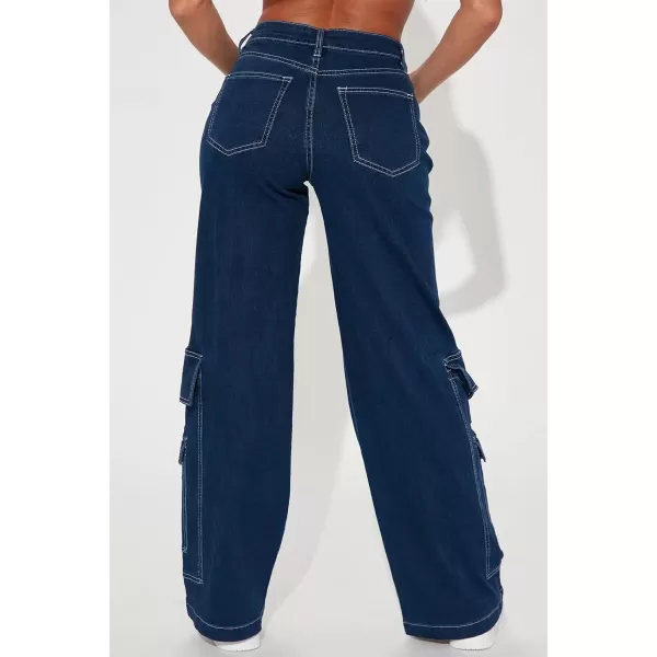 chouyatou Womens Baggy Y2K Wide Leg Denim Cargo Jeans Pants Trousers StreetwearBlue