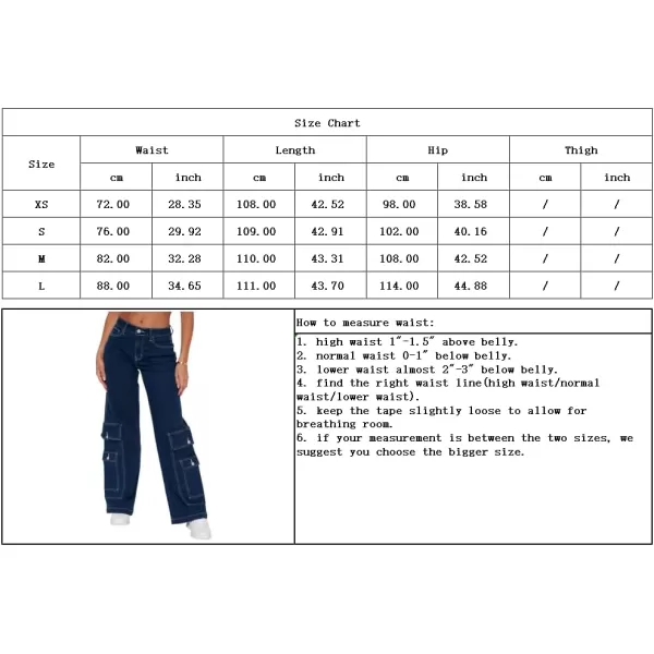 chouyatou Womens Baggy Y2K Wide Leg Denim Cargo Jeans Pants Trousers StreetwearBlue