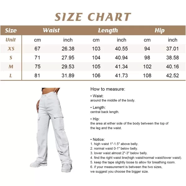 chouyatou Womens Boyfriend 8 Pocket Cargo Jeans Wide Leg Baggy Jeans Denim PantsWhite
