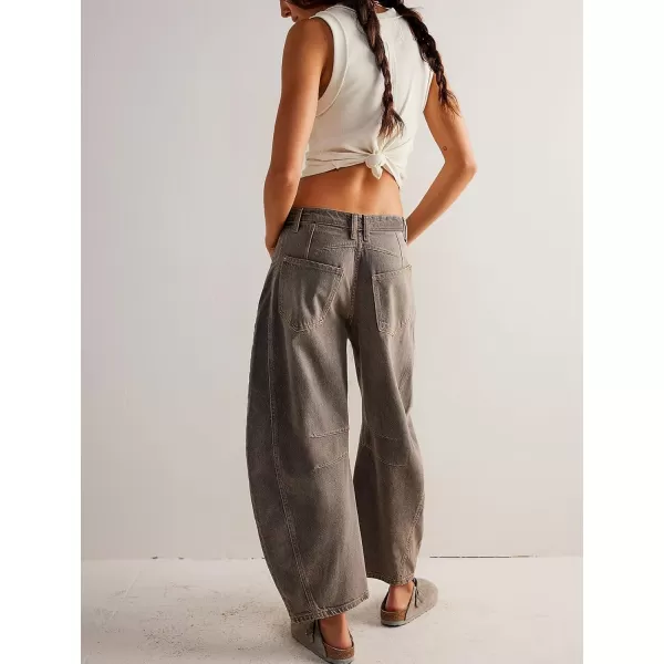 chouyatou Womens Boyfriend Wide Leg Denim Pants Y2K Baggy Mid Rise Casual Dressy Barrel Jeans with PocketsGray