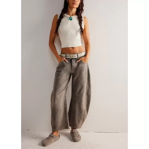 chouyatou Womens Boyfriend Wide Leg Denim Pants Y2K Baggy Mid Rise Casual Dressy Barrel Jeans with PocketsGray