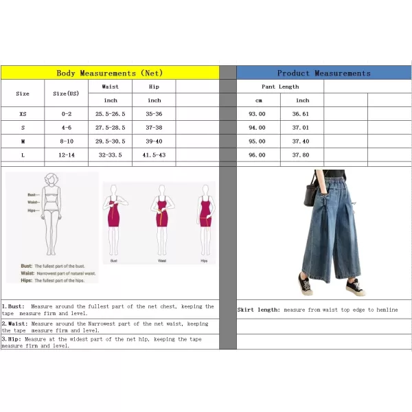 chouyatou Womens Casual Wide Leg Denim Pants Baggy Culotte Jeans Elastic Waist Loose TrousersDark Blue