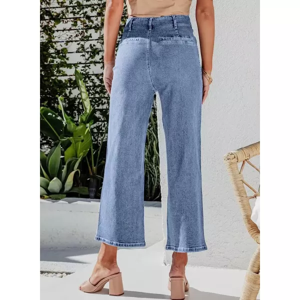 chouyatou Womens Fashion Button Up High Waisted Crop Jeans Business Casual Denim Pants TrousersLight Blue