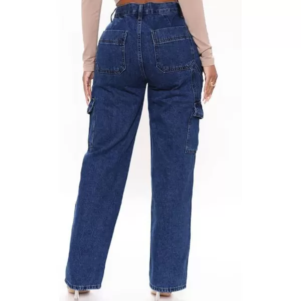 chouyatou Womens Multi Pockets Cargo Utility Denim Pants Y2K High Waisted Pants Jeans StreetwearDark Blue