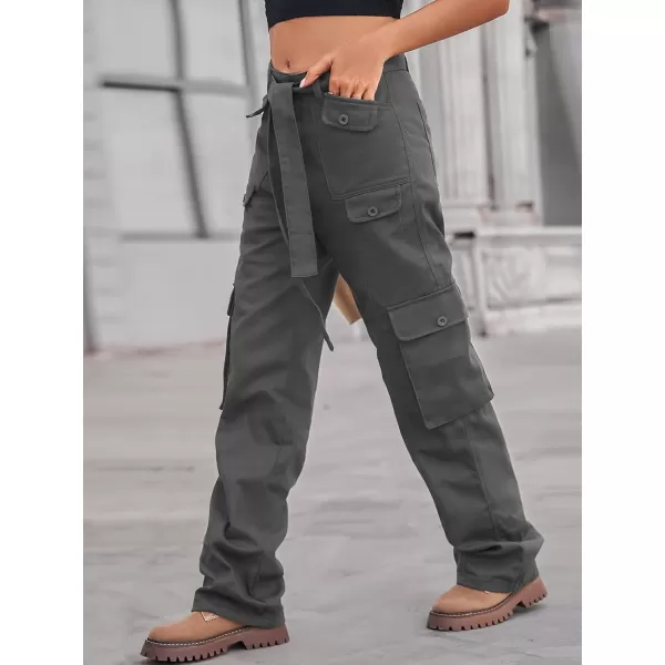 chouyatou Womens Multi Pockets Cargo Utility High Waist Denim Pants Jeans StreetwearGrey