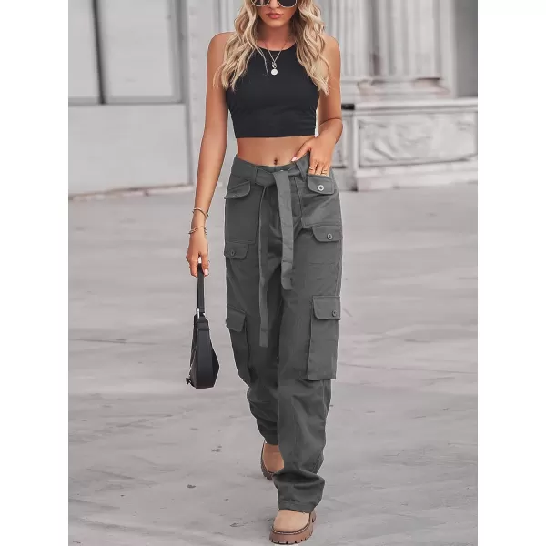 chouyatou Womens Multi Pockets Cargo Utility High Waist Denim Pants Jeans StreetwearGrey