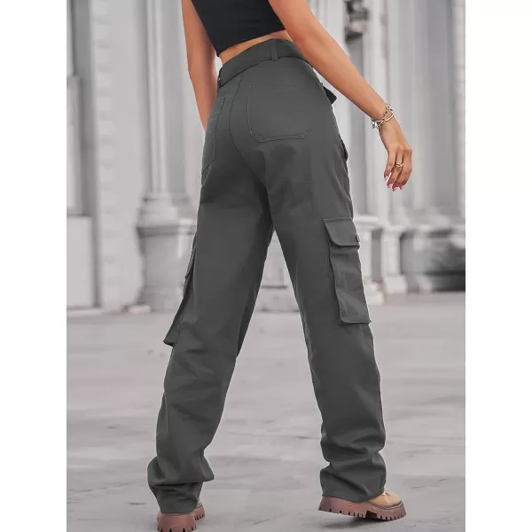 chouyatou Womens Multi Pockets Cargo Utility High Waist Denim Pants Jeans StreetwearGrey