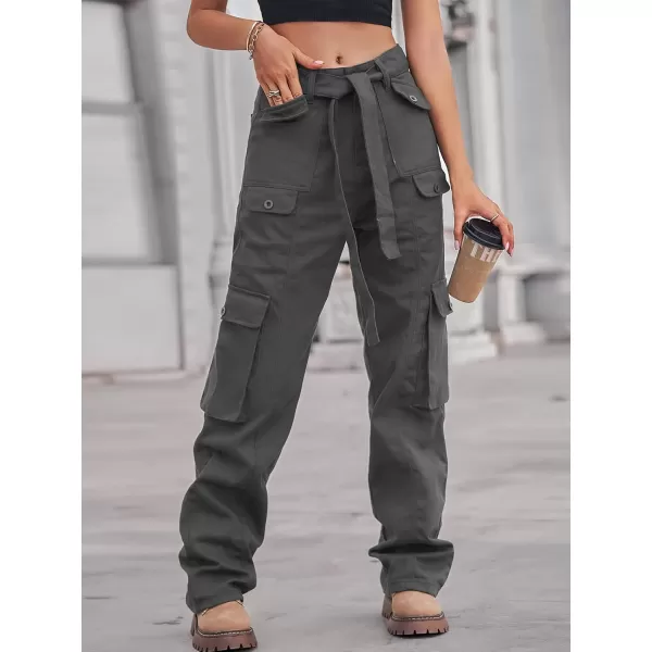 chouyatou Womens Multi Pockets Cargo Utility High Waist Denim Pants Jeans StreetwearGrey
