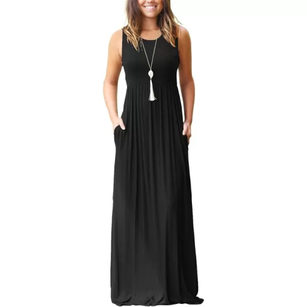 MOLERANI Womens Loose Plain Maxi Dresses Casual Long Dresses with Pockets00 Black