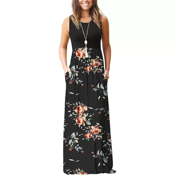 MOLERANI Womens Loose Plain Maxi Dresses Casual Long Dresses with Pockets00 Rose Black