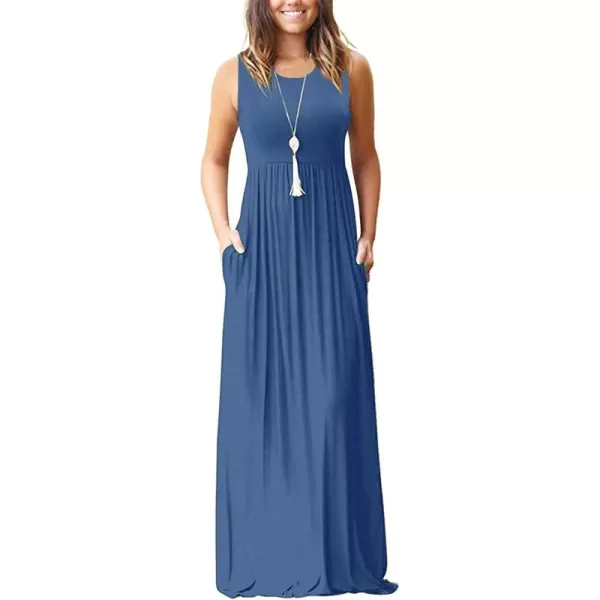 MOLERANI Womens Loose Plain Maxi Dresses Casual Long Dresses with Pockets01 Beja Blue