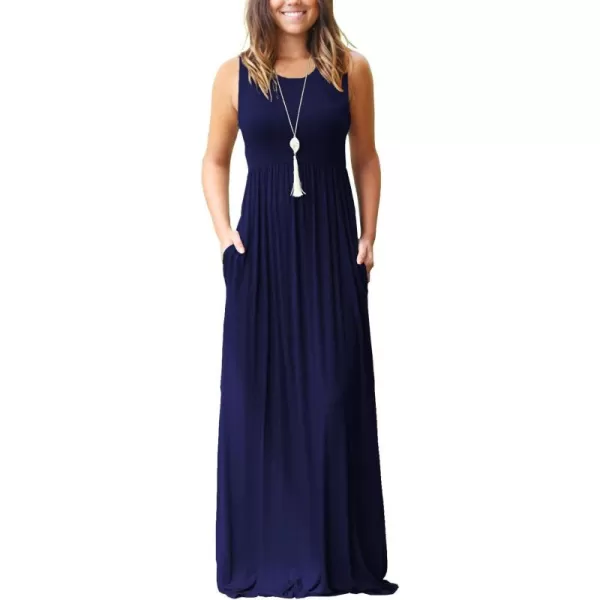 MOLERANI Womens Loose Plain Maxi Dresses Casual Long Dresses with Pockets01 Navy Blue