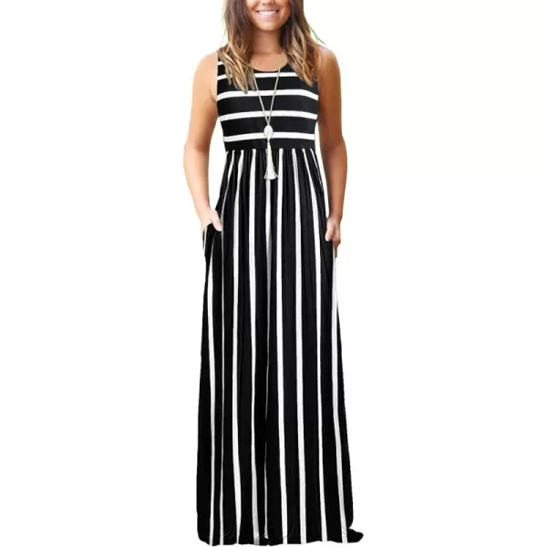 MOLERANI Womens Loose Plain Maxi Dresses Casual Long Dresses with Pockets02 Black White Stripes