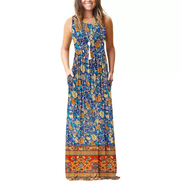 MOLERANI Womens Loose Plain Maxi Dresses Casual Long Dresses with Pockets02 Blue Orange Flower