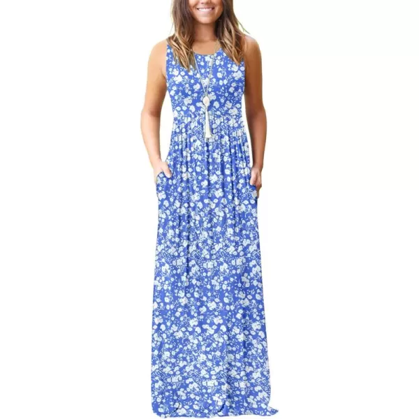 MOLERANI Womens Loose Plain Maxi Dresses Casual Long Dresses with Pockets02 Blue White Flower