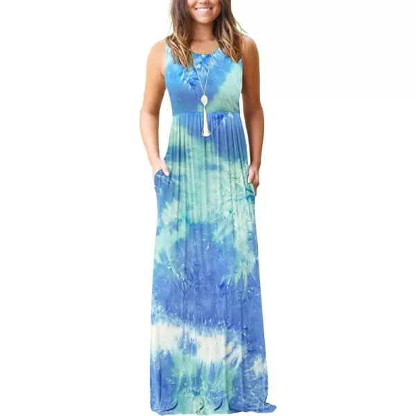 MOLERANI Womens Loose Plain Maxi Dresses Casual Long Dresses with Pockets02 Dyed Blue Green White
