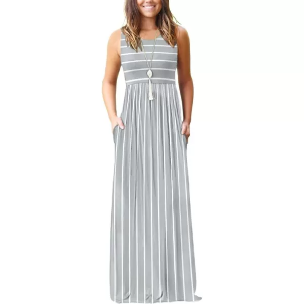 MOLERANI Womens Loose Plain Maxi Dresses Casual Long Dresses with Pockets02 Gray White Pinstripe