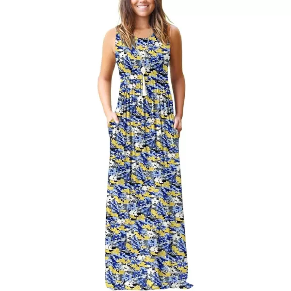 MOLERANI Womens Loose Plain Maxi Dresses Casual Long Dresses with Pockets02 Grey Yellow Flowers