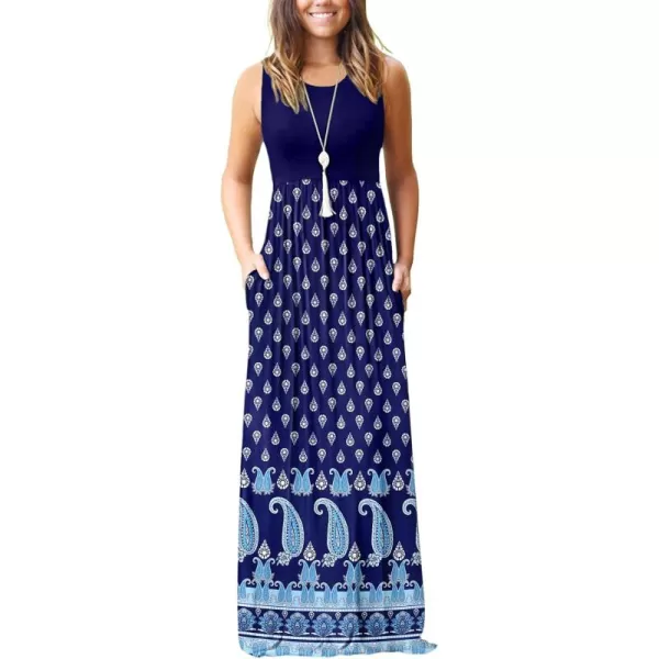 MOLERANI Womens Loose Plain Maxi Dresses Casual Long Dresses with Pockets02 Navy Fish Flower