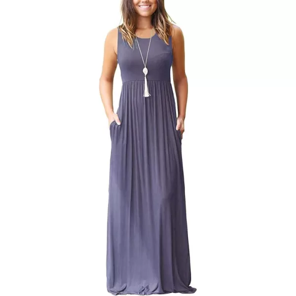 MOLERANI Womens Loose Plain Maxi Dresses Casual Long Dresses with Pockets02 Purple Gray