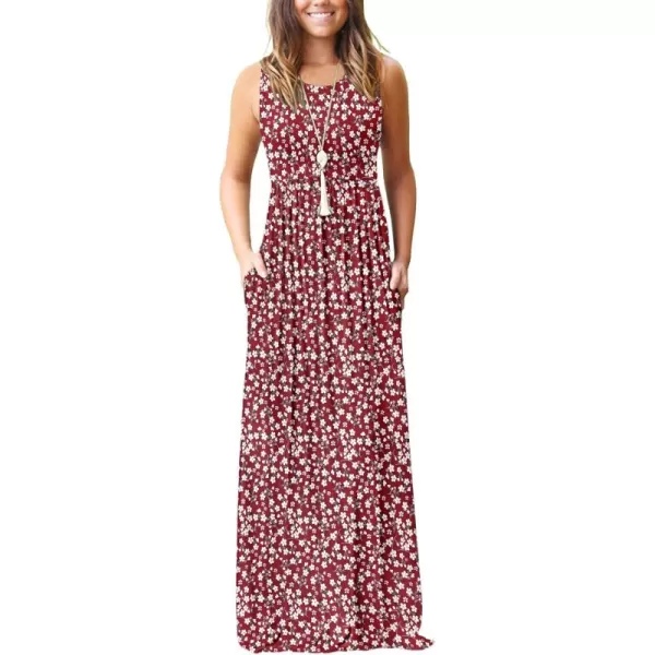 MOLERANI Womens Loose Plain Maxi Dresses Casual Long Dresses with Pockets02 Red Flower