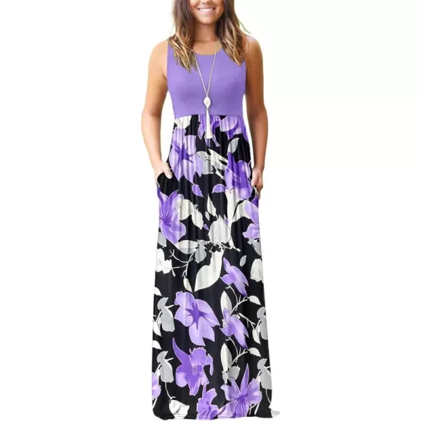 MOLERANI Womens Loose Plain Maxi Dresses Casual Long Dresses with Pockets02 Violet Purple Flower