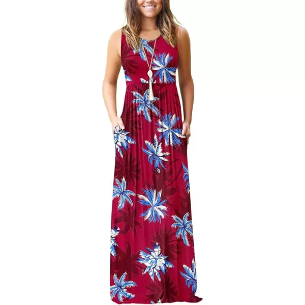 MOLERANI Womens Loose Plain Maxi Dresses Casual Long Dresses with Pockets02 Wine Coconut Tree