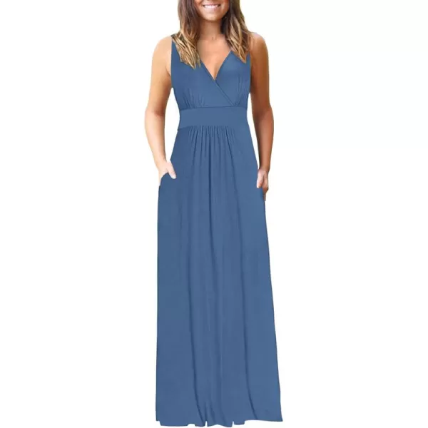MOLERANI Womens Loose Plain Maxi Dresses Casual Long Dresses with Pockets03 Beja Blue